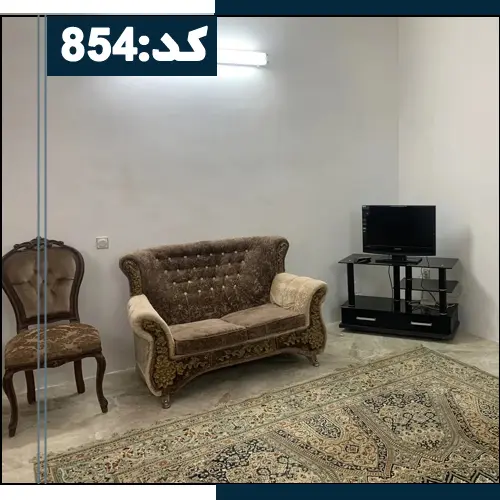 اتاق پذیرایی فرش شده و تلوزیون رو میزی همراه مبلمان آپارتمان در ایزدشهر 45653